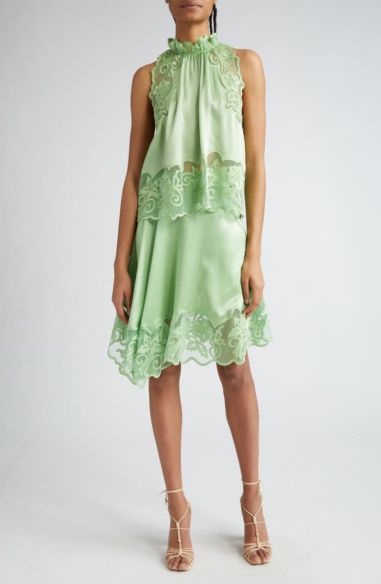 Ulla Johnson Avalon Lace Trim Silk Maxi Skirt, Alternate, color, Celadon