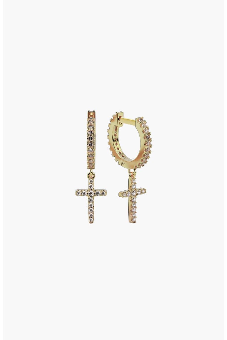 Luminous Pavé Cross Huggie Hoop Earrings, Alternate, color, 18k Gold Plated
