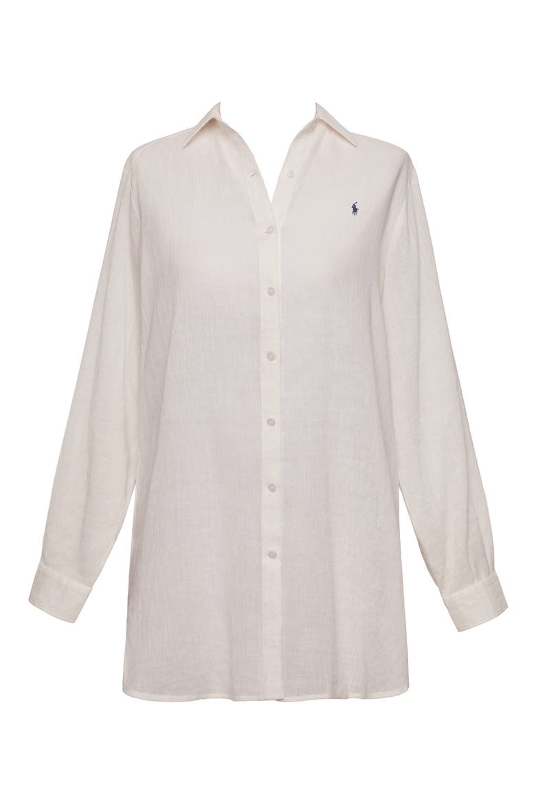 Boyfriend Long Sleeve Cover-Up Tunic, Alternate, color, CREAM