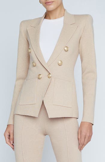 L Agence Kenzie Metallic Knit Blazer In Pale Khaki