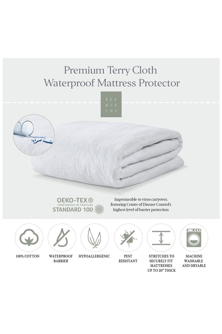 Cotton Terry Cloth Waterproof Mattress & Pillow Protector Set, Alternate, color, WHITE