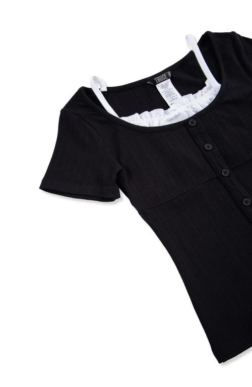 Truce Kids' Layered Rib Knit Top In Black