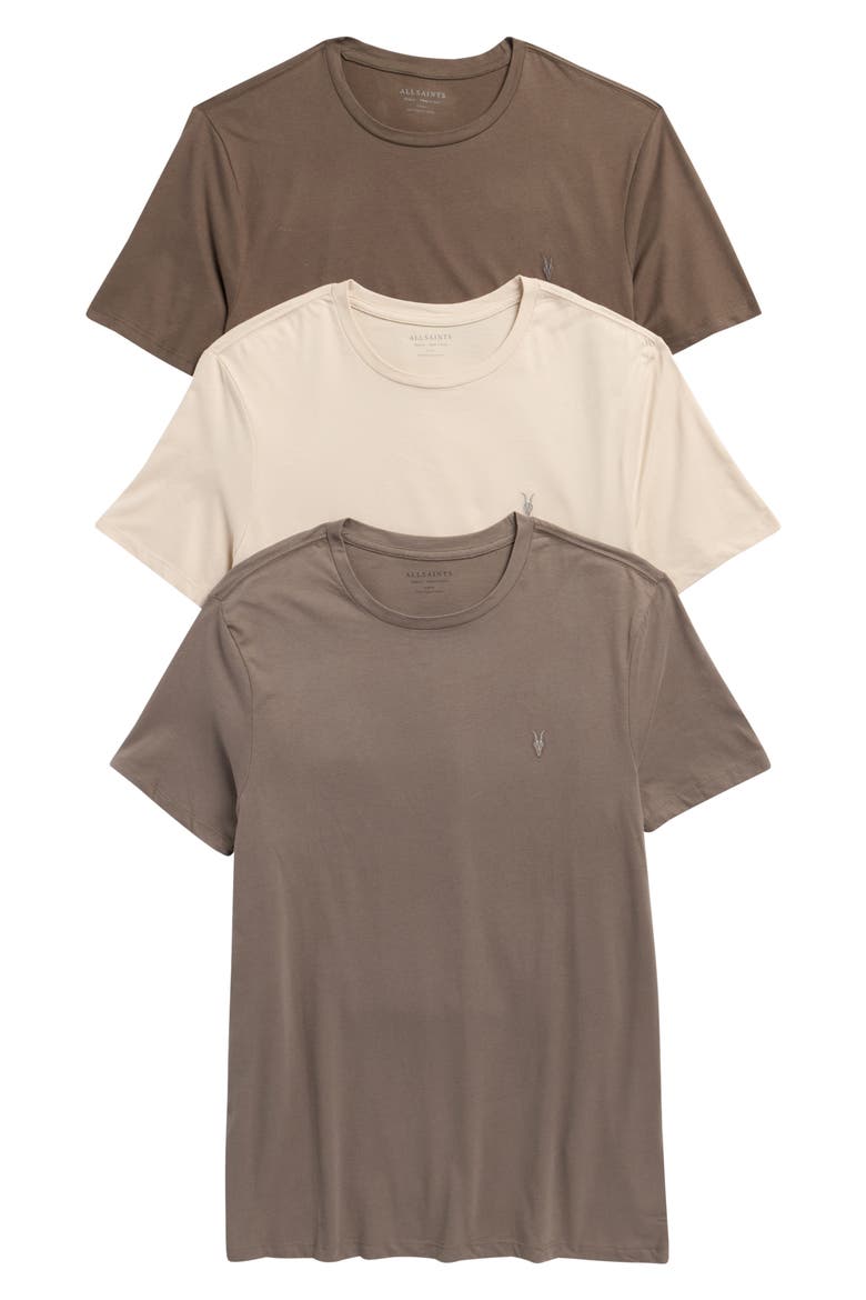 3-Pack Cotton Crew T-Shirt, Main, color, GREY/ GANACHE/ BROWN