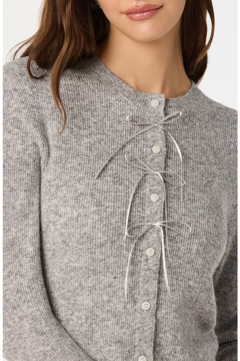 Satin Bow Knit Cardigan, Alternate, color, GREY