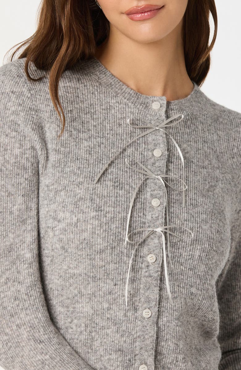 ASTR the Label Satin Bow Knit Cardigan, Alternate, color, Grey