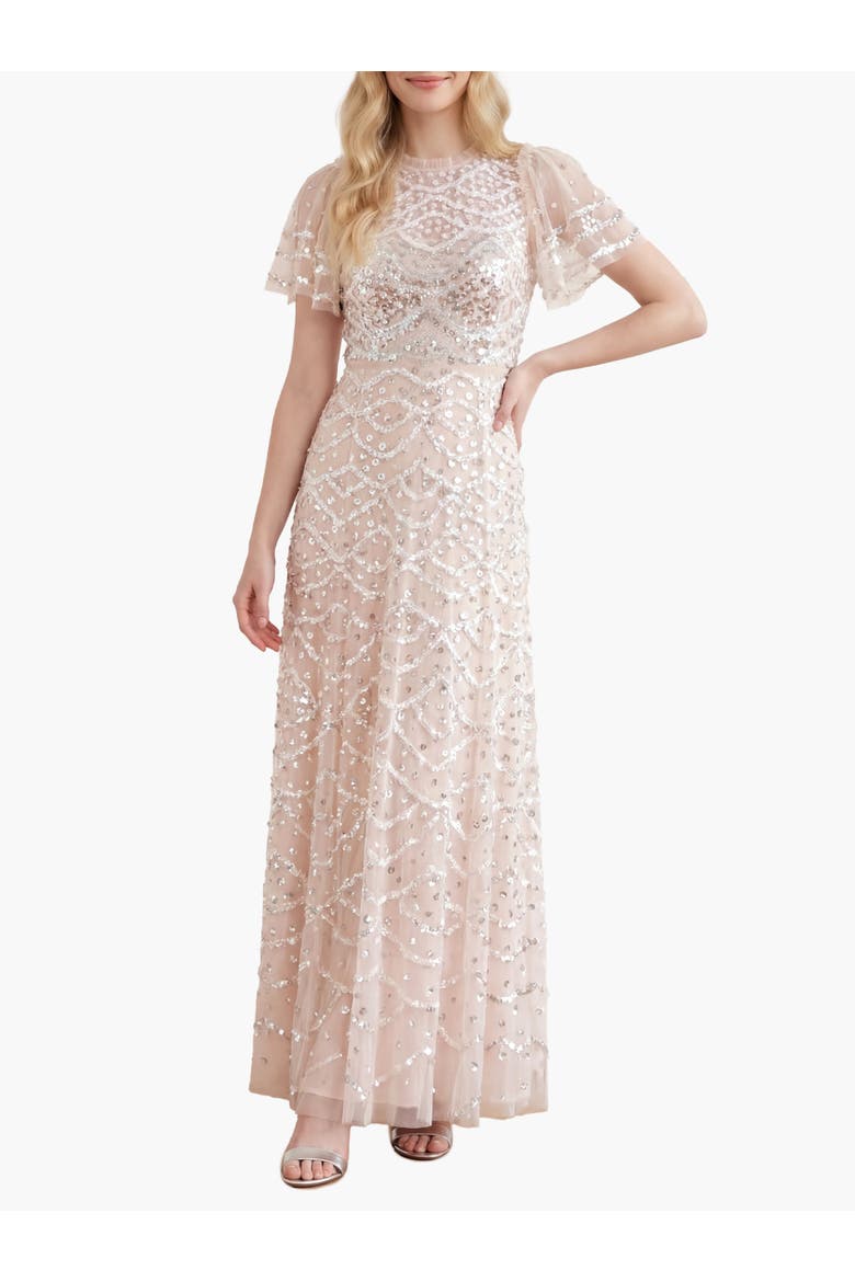 Deco Dot Gloss Ankle Gown, Main, color, Cream