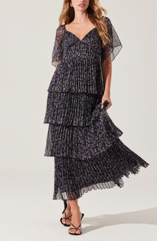Astr The Label Gracelynn Floral Short Sleeve Tiered Maxi Dress In Purple