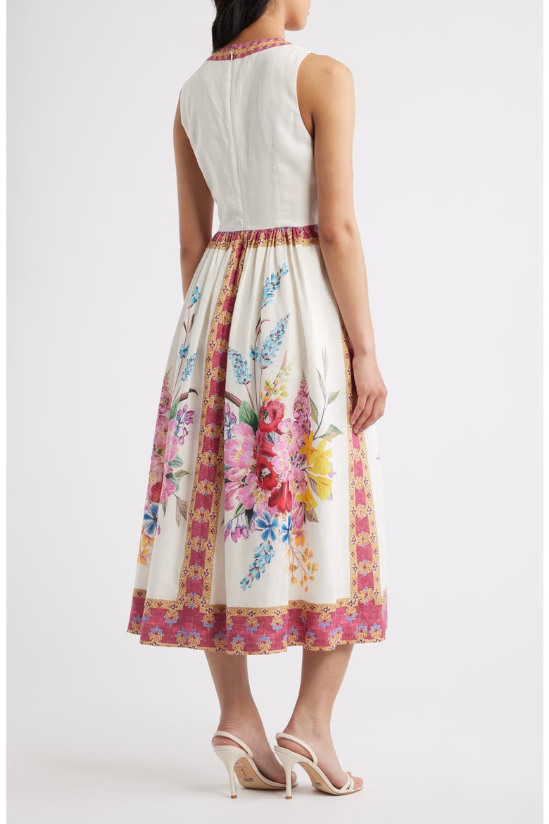 The Scarlette Print Linen Blend Midi Dress, Alternate, color, TIARA GARDEN PRINT