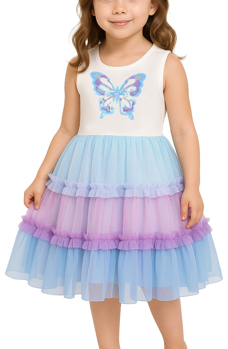 Zunie Kids' Butterfly Tutu Dress, Alternate, color, Blue/ Purple/ Ivory