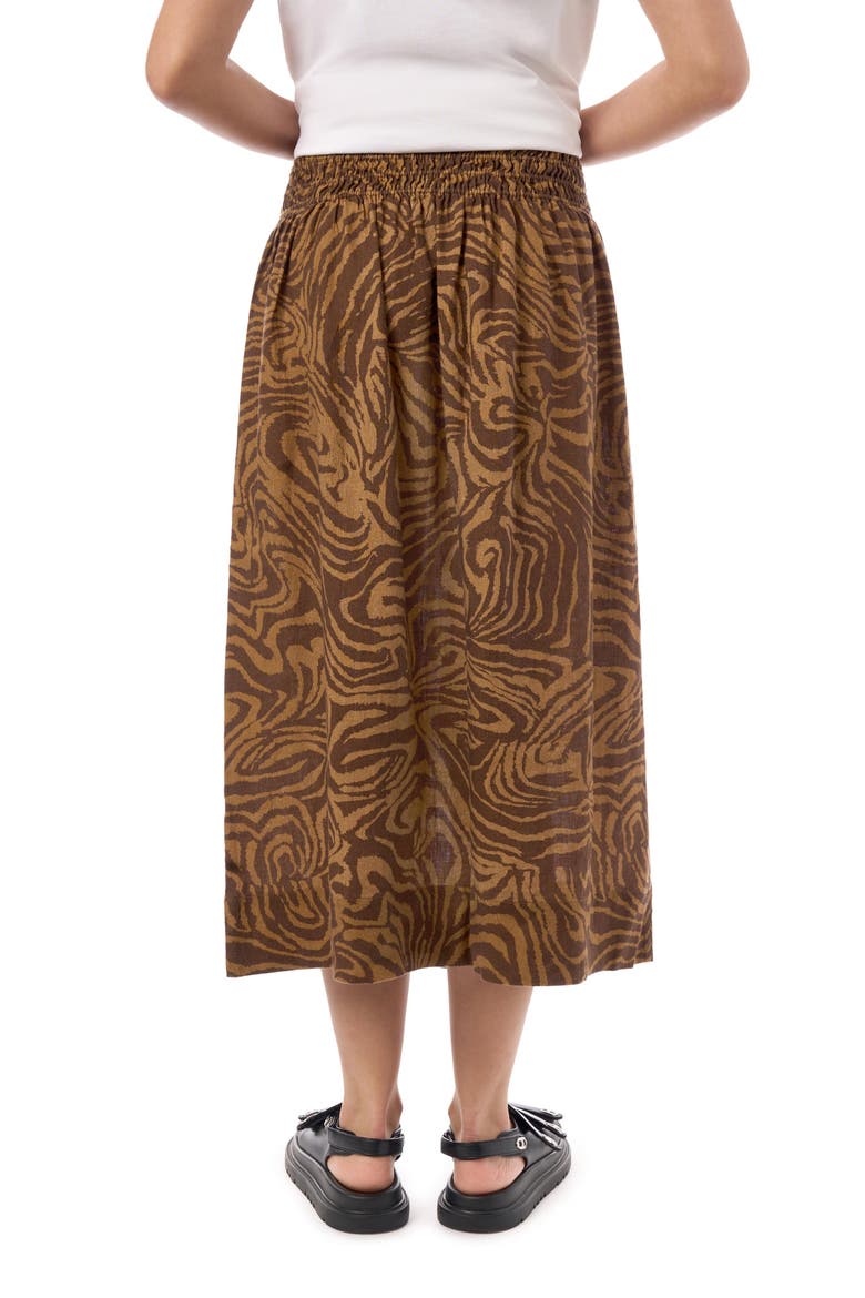 Smocked Waist Linen Skirt, Alternate, color, Brown Zebra