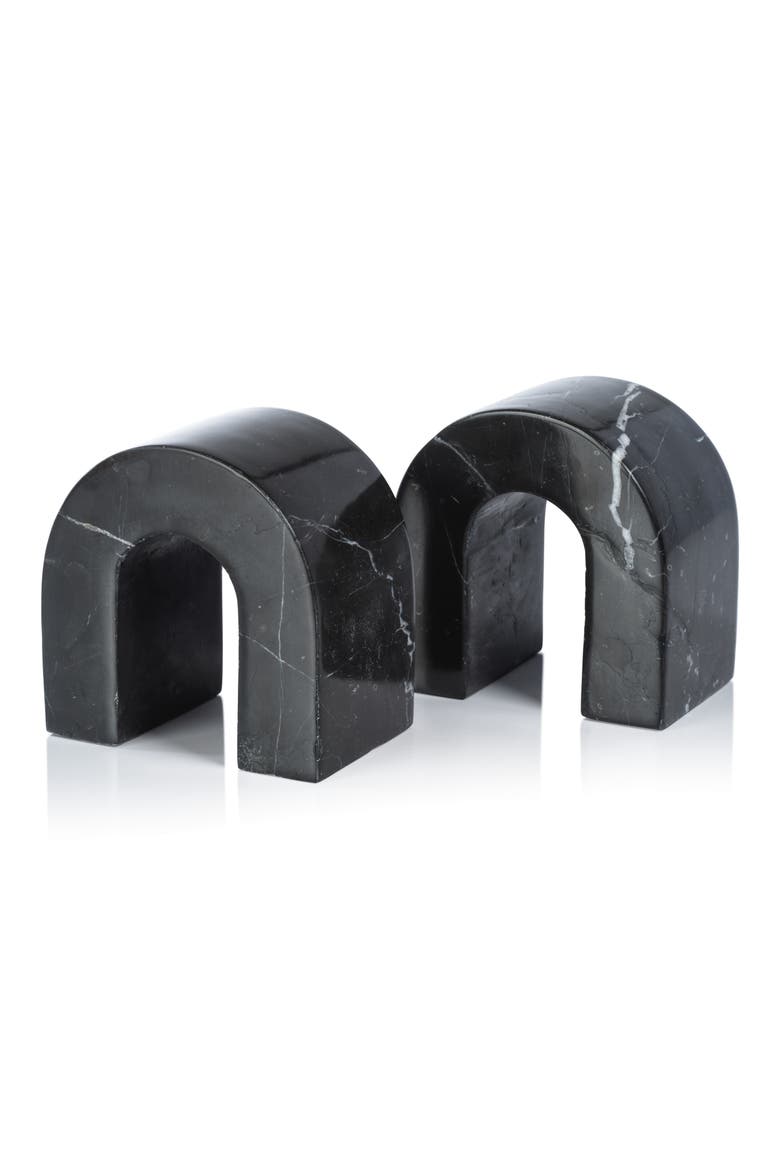Martil Set of 2 Marble Bookends, Alternate, color, BLACK