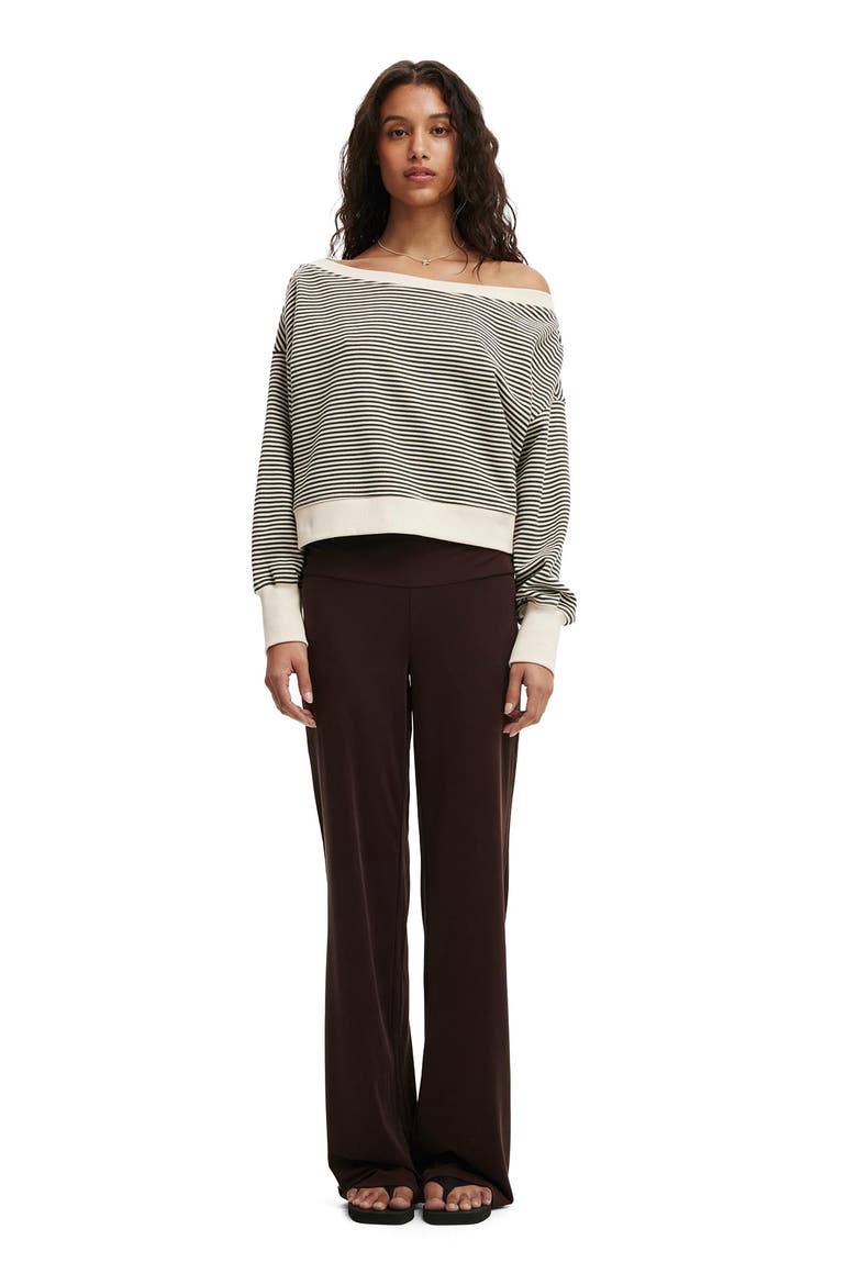 Women's Off Shoulder Sweatshirt, Alternate, color, Cream Slate Stripe