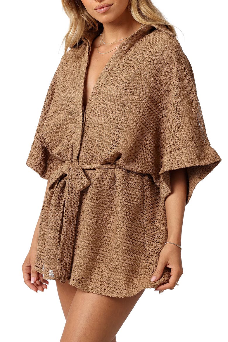 Culpo Open Stitch Cotton Romper, Alternate, color, MOCHA