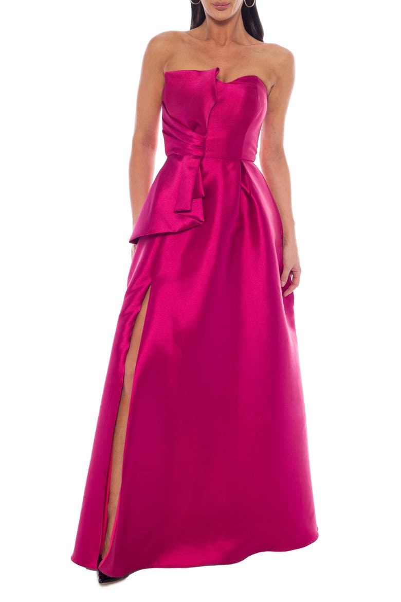 Mikado Strapless Ball Gown with Bow, Main, color, FUCHSIA