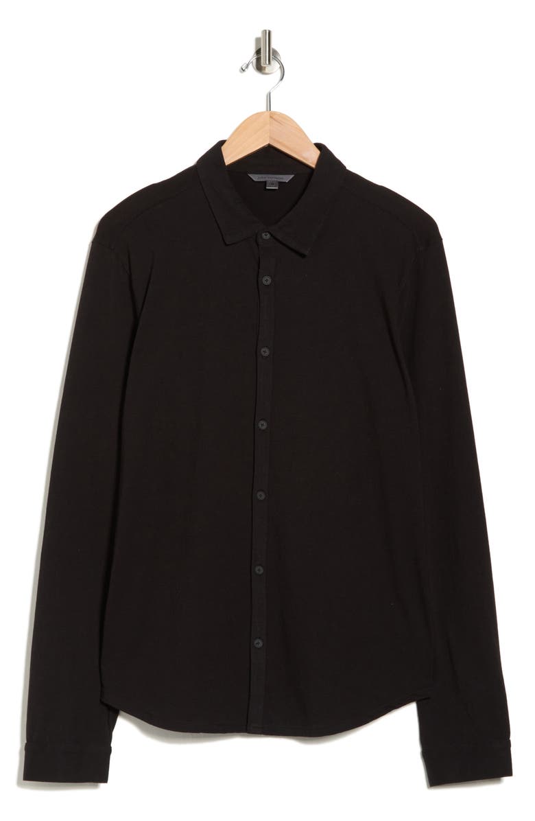 John Varvatos Clark Organic Cotton Jersey Button-Up Shirt, Alternate, color, Black