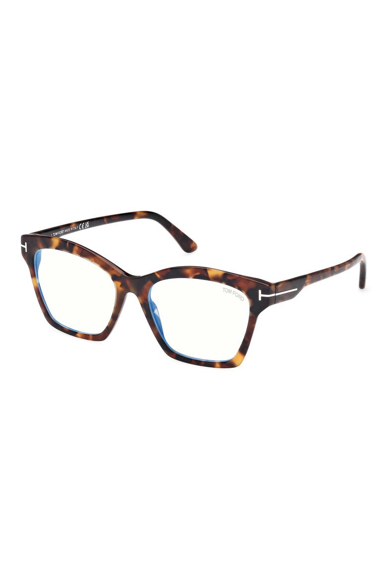 53mm Square Blue Light Blocking Optical Glasses, Alternate, color, VINTAGE HAVANA ECO / T LOGO