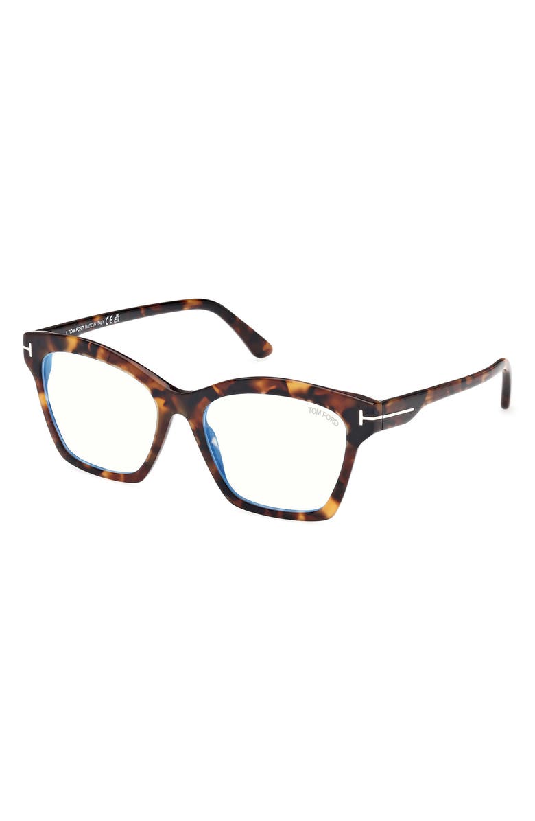 TOM FORD 53mm Square Blue Light Blocking Optical Glasses, Alternate, color, Vintage Havana Eco / T Logo