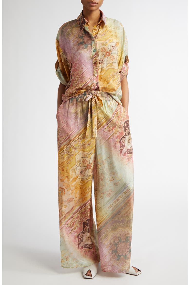 Tallow Relaxed Silk Button-Up Shirt, Alternate, color, OMBRE MULTI