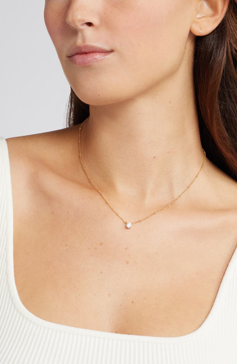 Nordstrom Demi Fine Solitaire Cubic Zirconia Necklace, Alternate, color, 14K Gold Plated