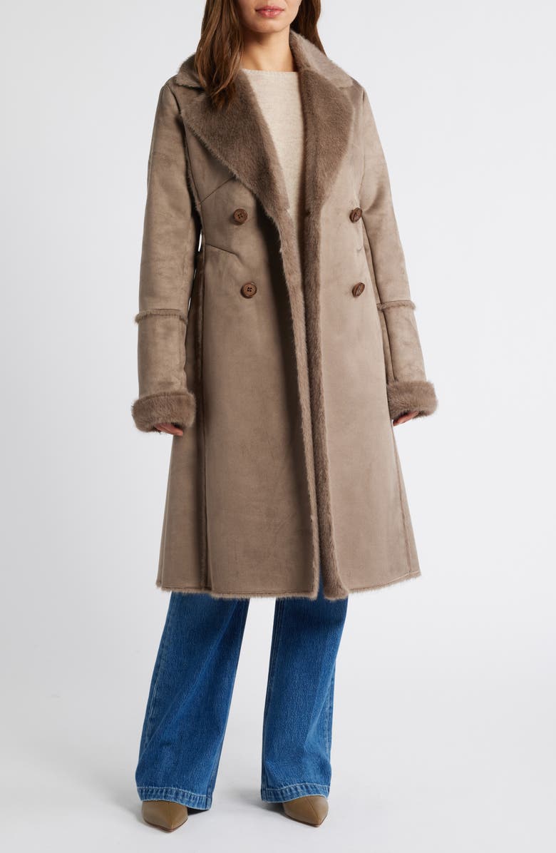 Via Spiga Double Breasted Faux Shearling Coat, Alternate, color, 