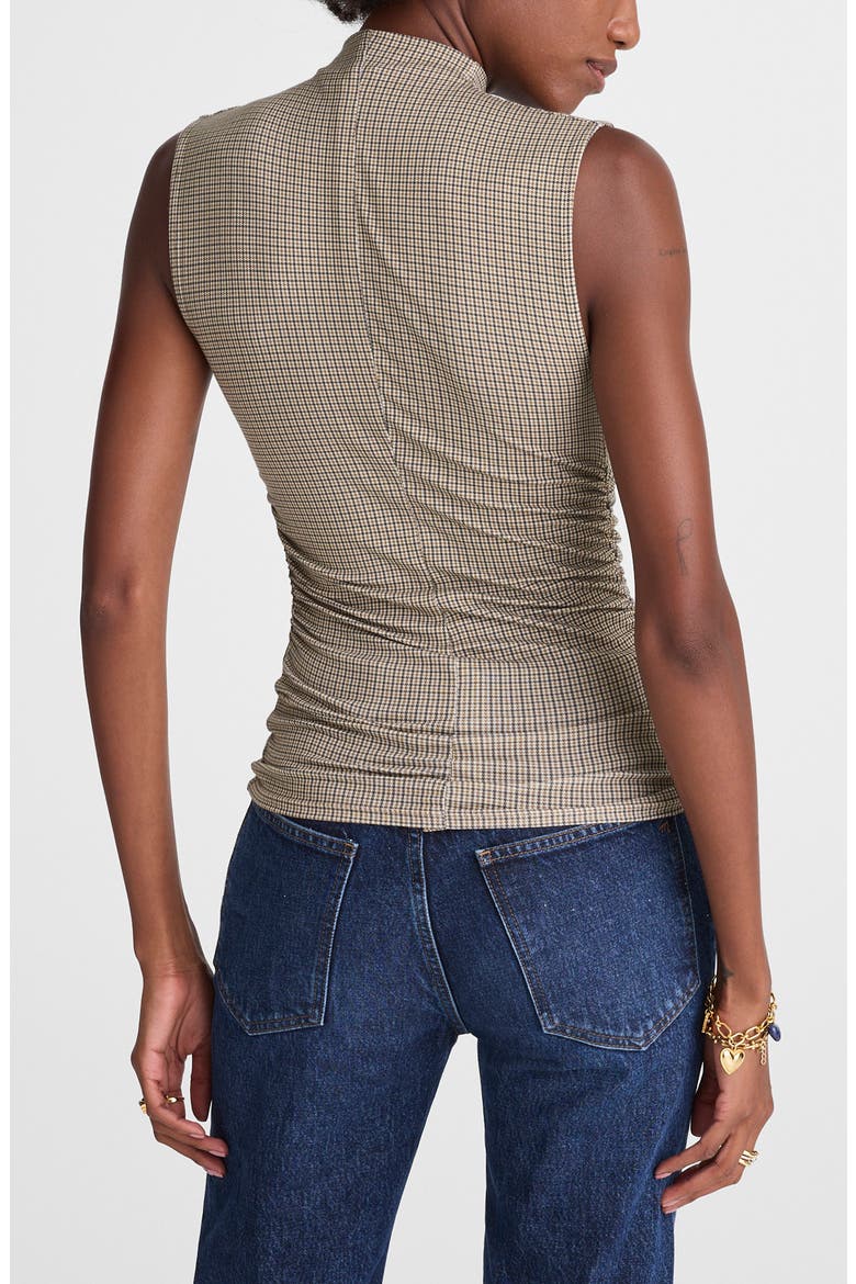 Houndstooth Ruched Mock Neck Sleeveless Top, Alternate, color, MICRO HOUNDSTOOTH COFFEE