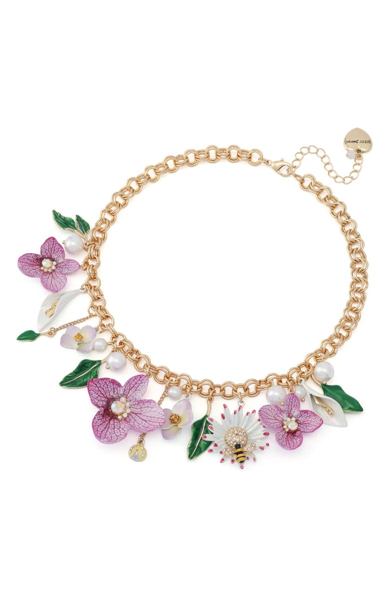 Betsey Johnson Flower Bouquet Frontal Necklace, Alternate, color, 