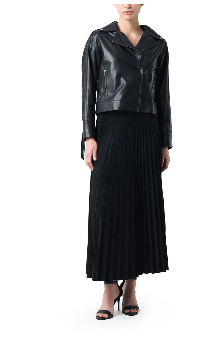 Velez Lyra Jacket in Leather for Women, Biker with Fringe, Alternate, color, Black