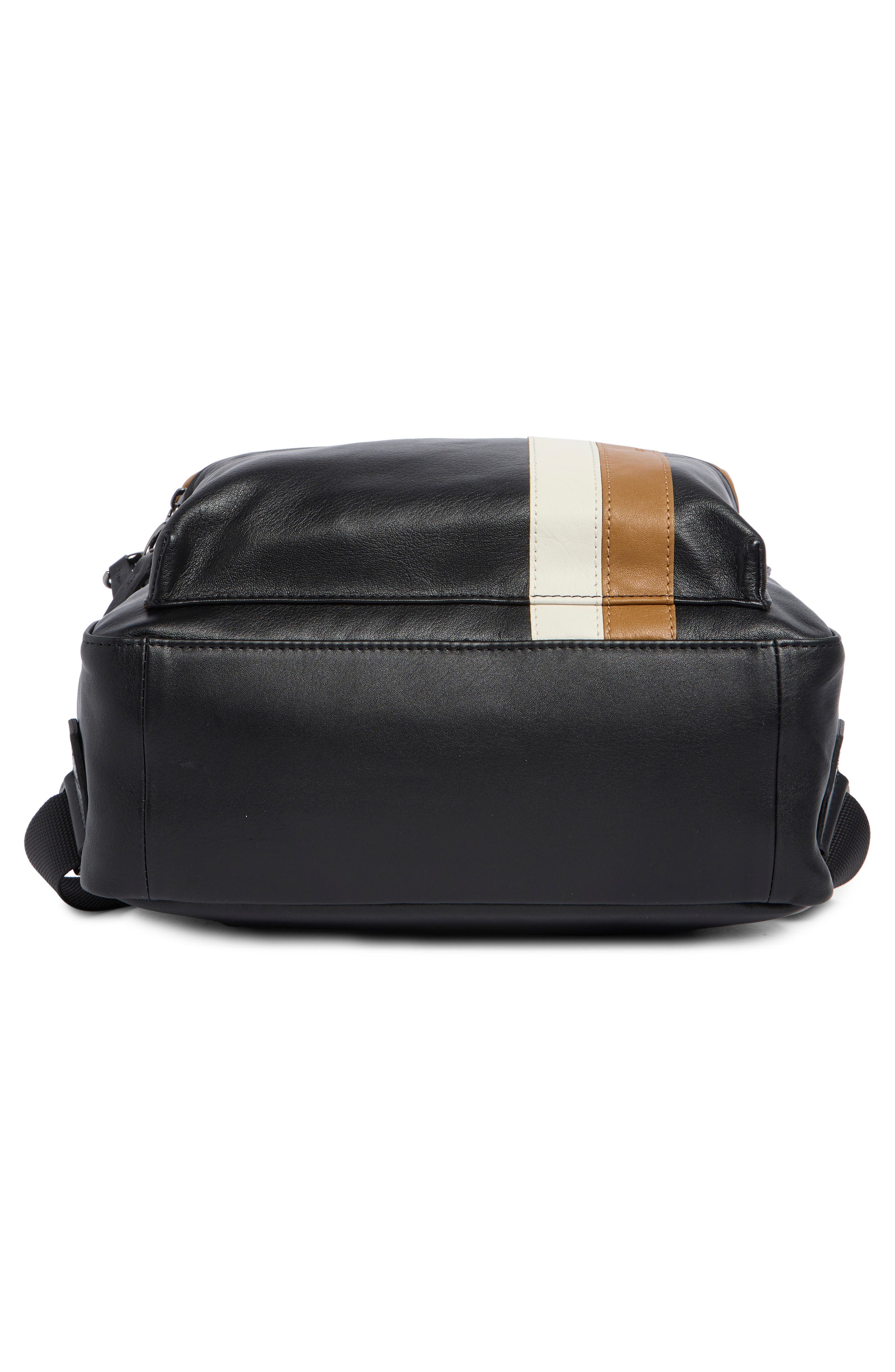 Stripe Faux Leather Backpack, Alternate, color, BLACK