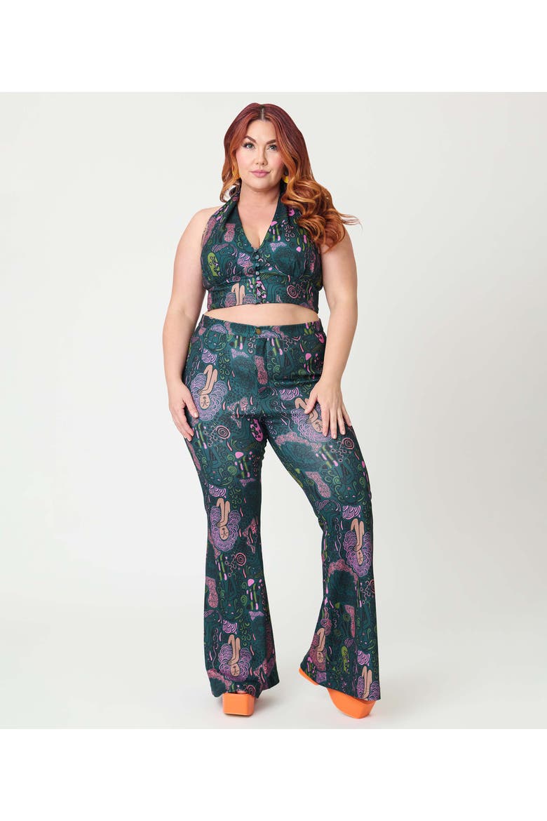 Plus Size Halter Neck Crop Top, Alternate, color, Green Mannequin Doodle Print