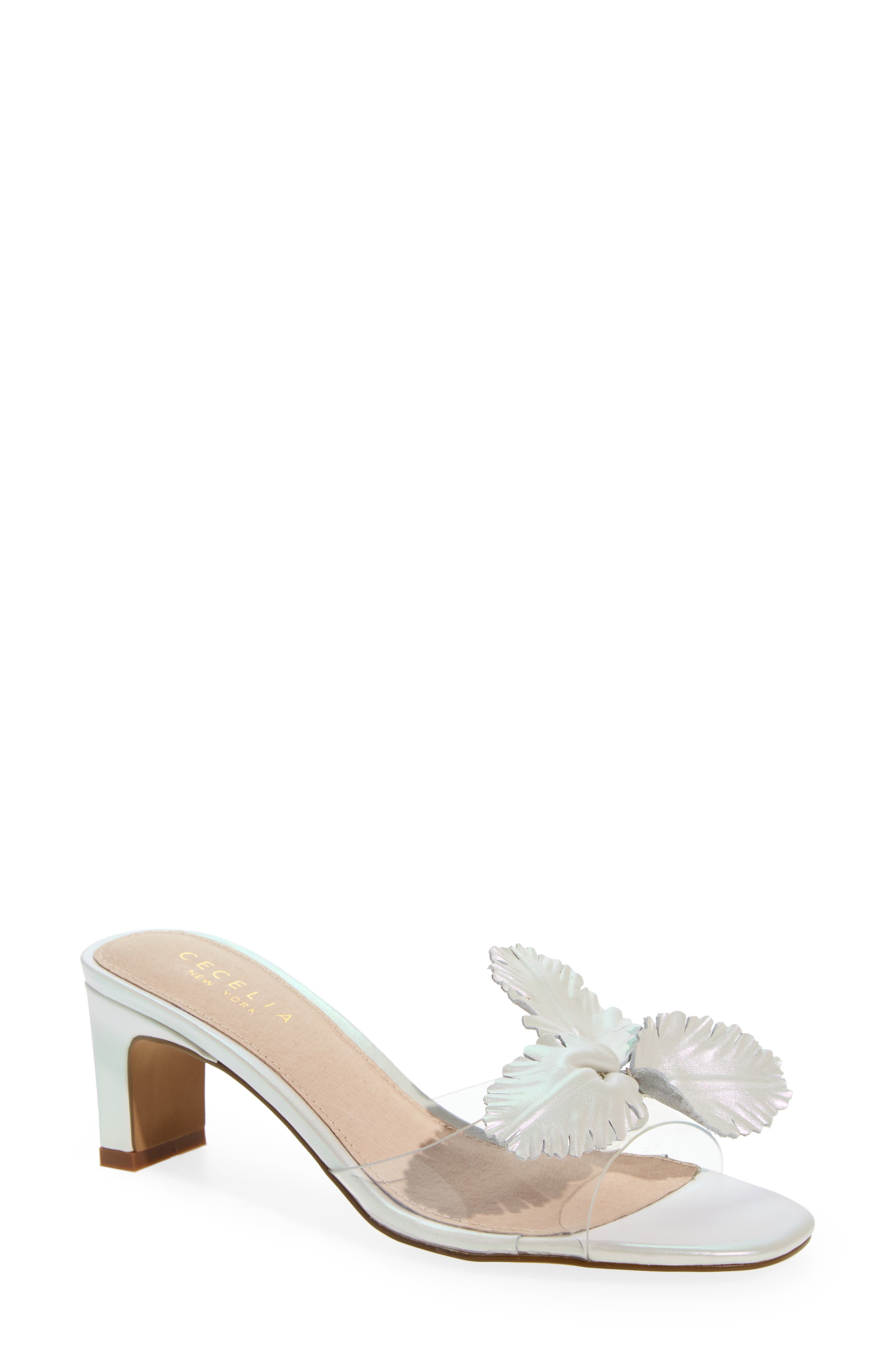 Park Ave Leather Flower Sandal, Main, color, PEARL WHITE