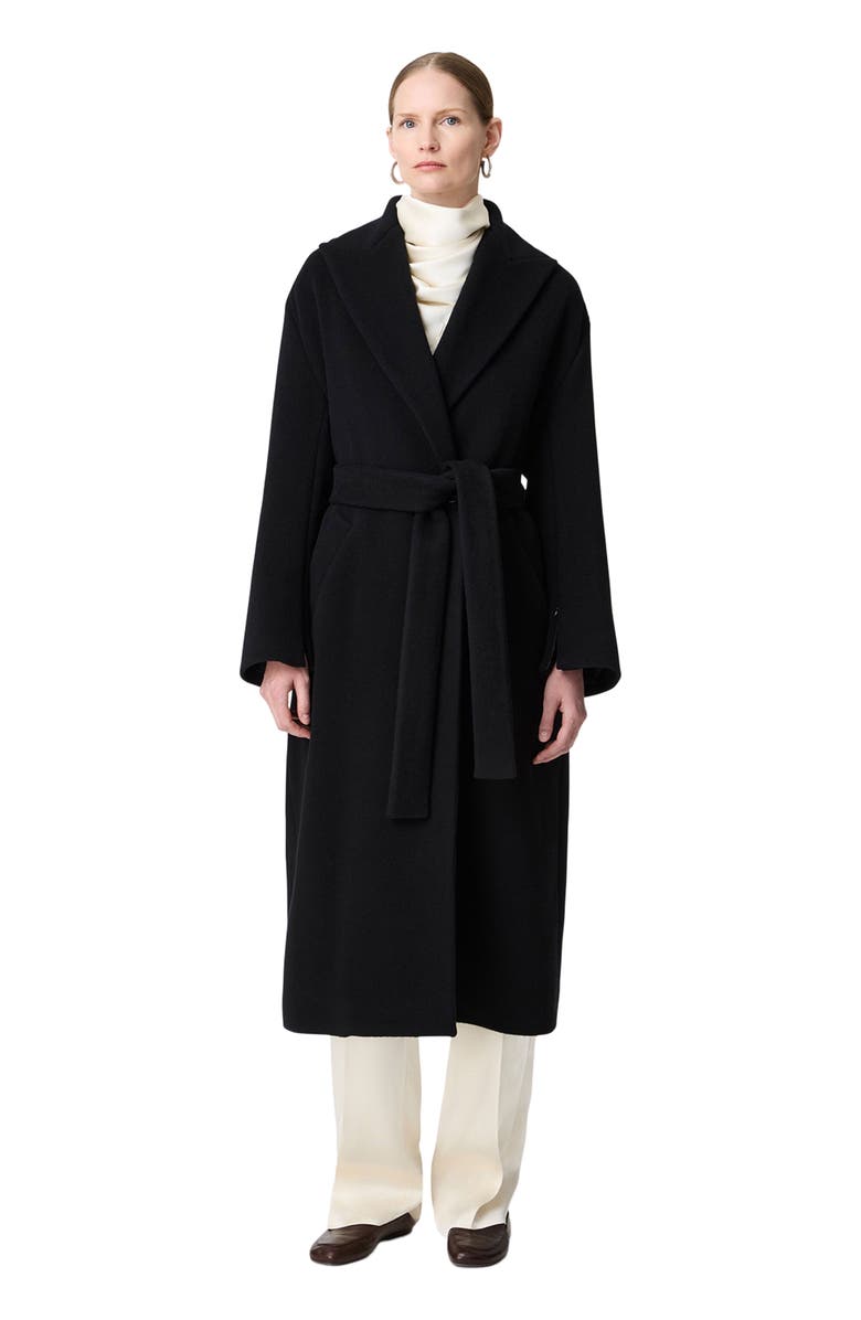 Another Tomorrow Double Breasted Wrap Coat, Main, color, Black