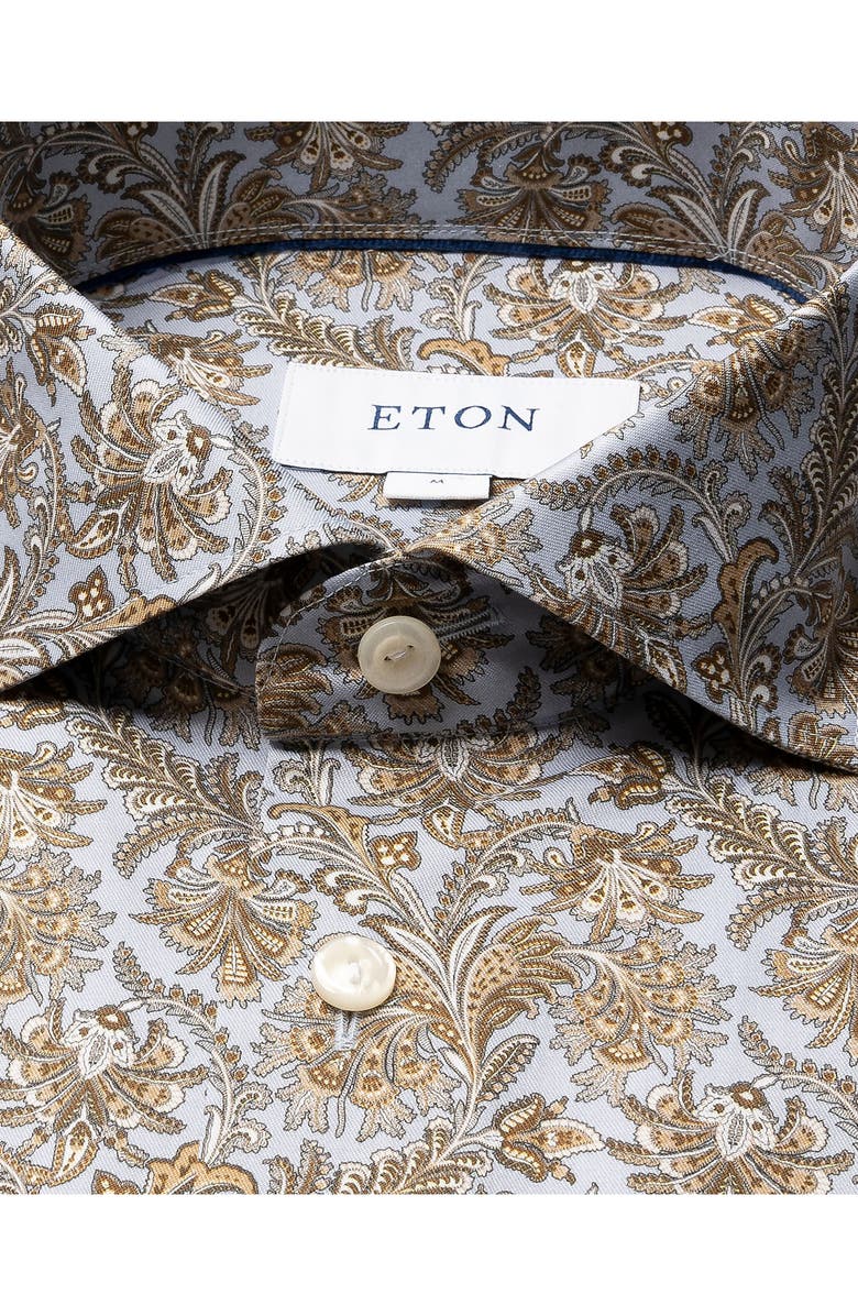 Eton Slim Fit Paisley Cotton Dress Shirt, Alternate, color, Brown