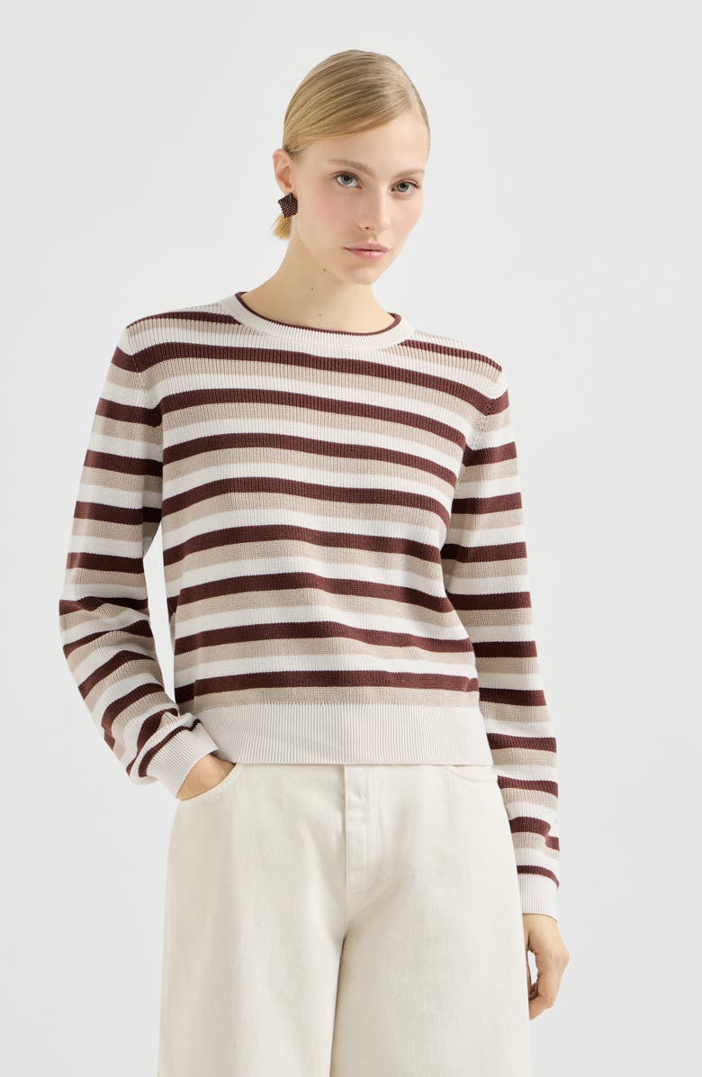 Brunello Cucinelli Cotton striped sweater, Alternate, color, Orange