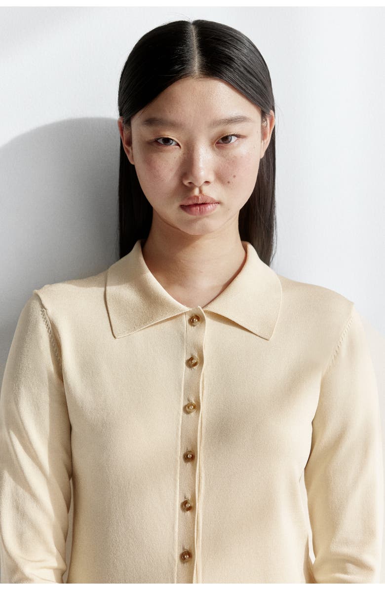 H&M Fine-knit button-front top, Main, color, Light Beige