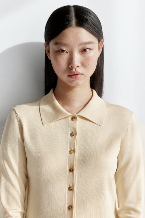 Fine-knit button-front top