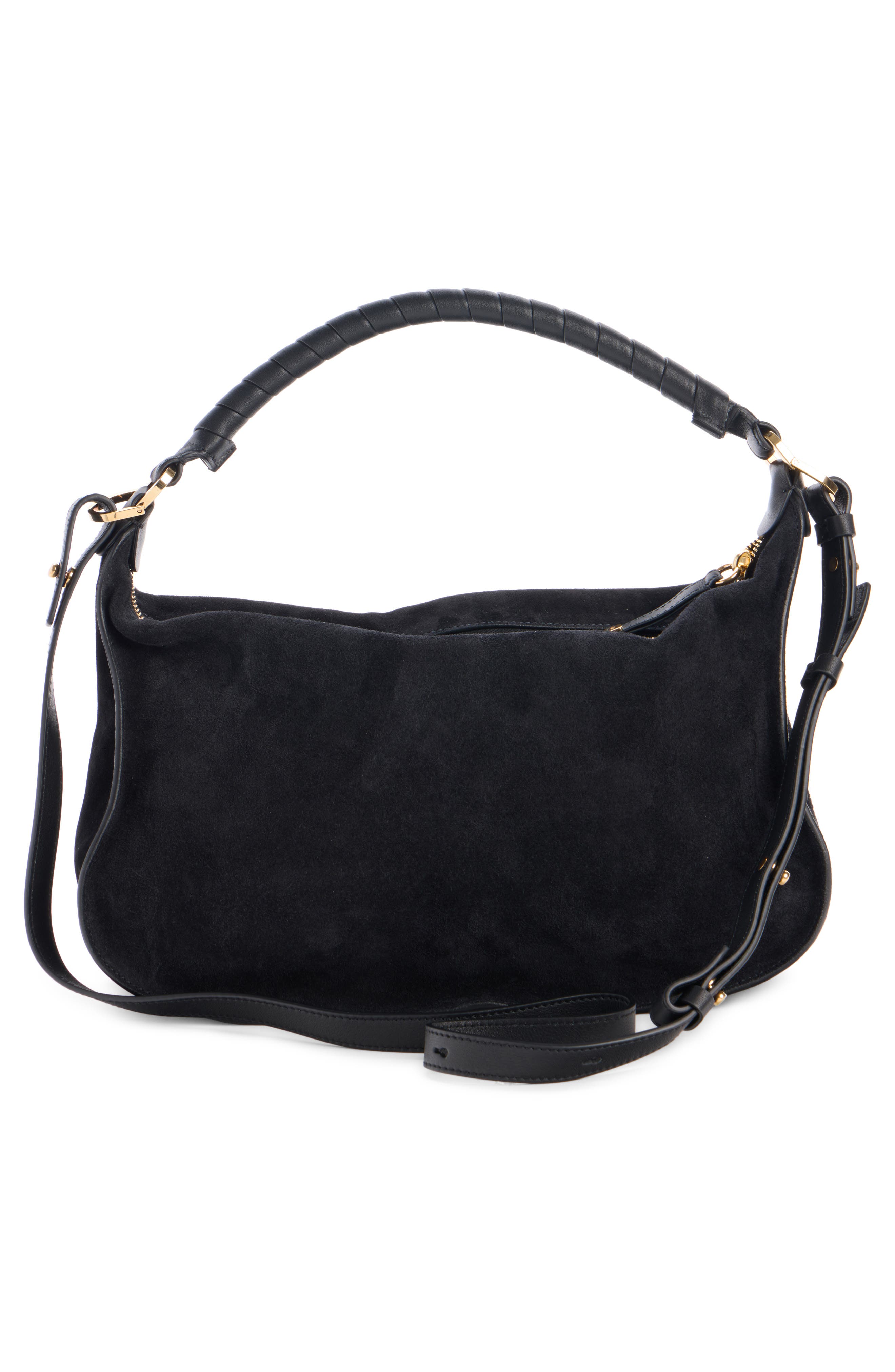 Marcie Suede Shoulder Bag, Alternate, color, BLACK