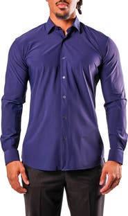 Maceoo Fibonacci Stretcheuronavy Blue Cotton Blend Button-Up Shirt