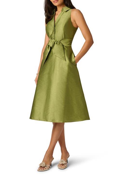 Sleeveless Tie Front Dupioni Midi Dress