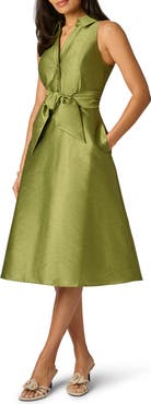 Adrianna Papell Sleeveless Tie Front Dupioni Midi Dress