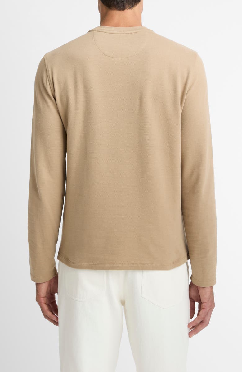 Vince Bird's Eye Stitch Long Sleeve Pima Cotton Crewneck T-Shirt, Alternate, color, British Khaki/ Med Grey