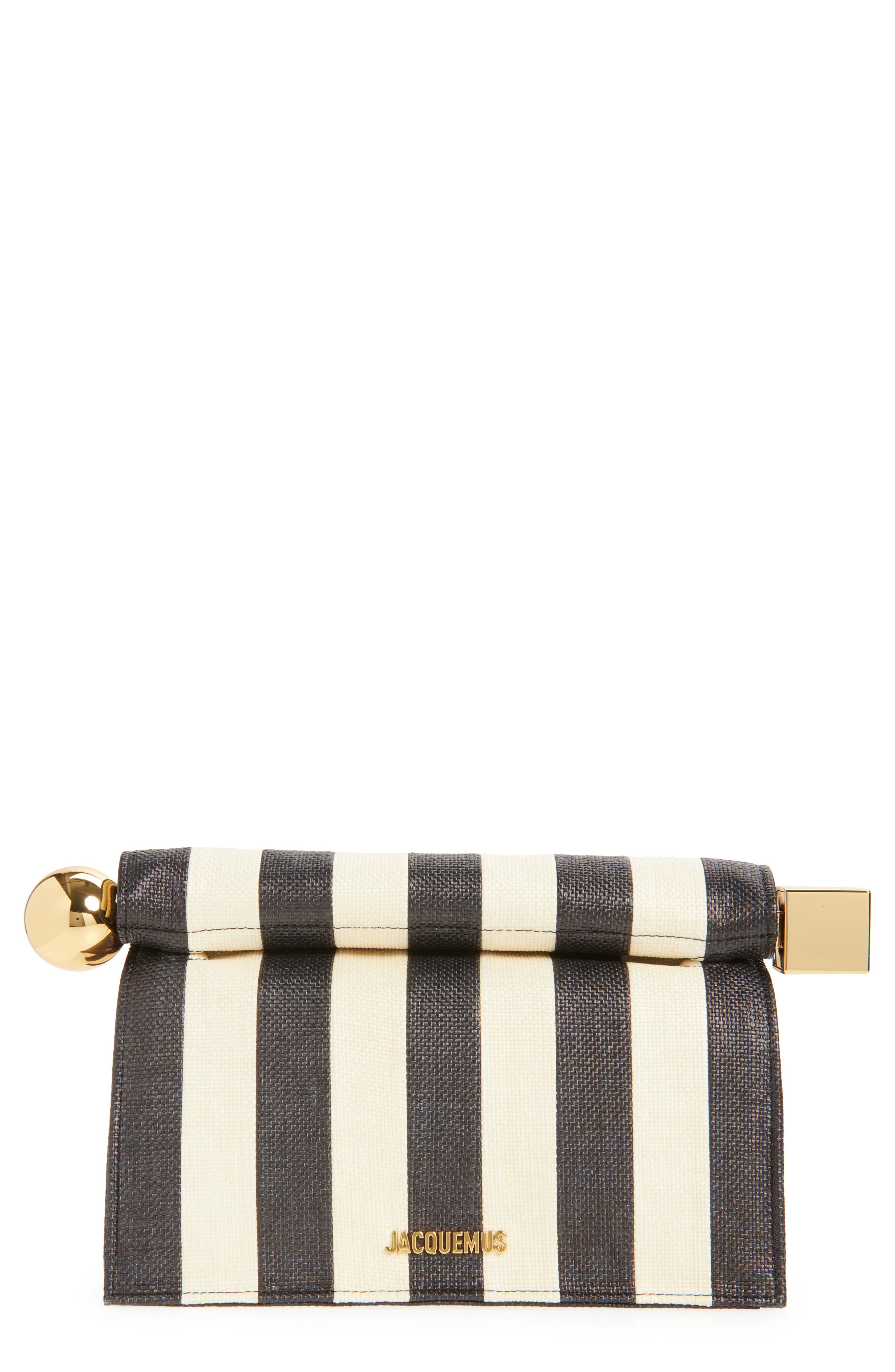 Jacquemus La Pochette Rond Carré Stripe Leather Clutch, Main, color, Natural / Black 1Fy