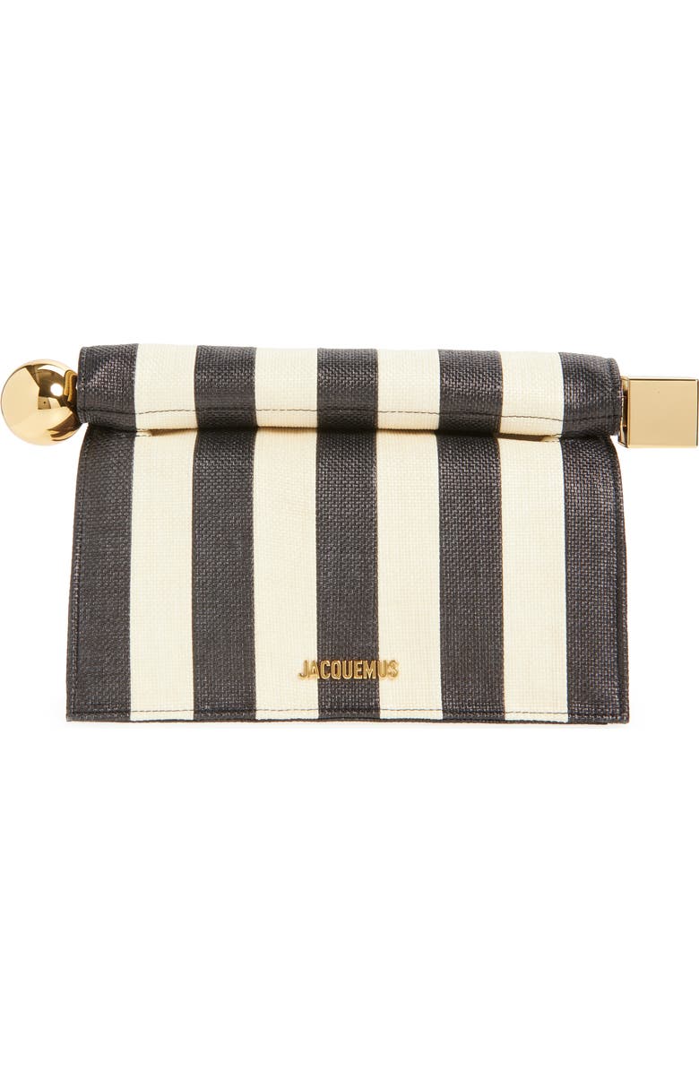 Jacquemus La Pochette Rond Carré Stripe Leather Clutch, Main, color, Natural / Black 1Fy