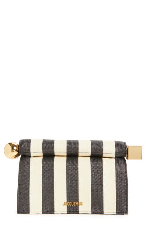 La Pochette Rond Carré Stripe Leather Clutch