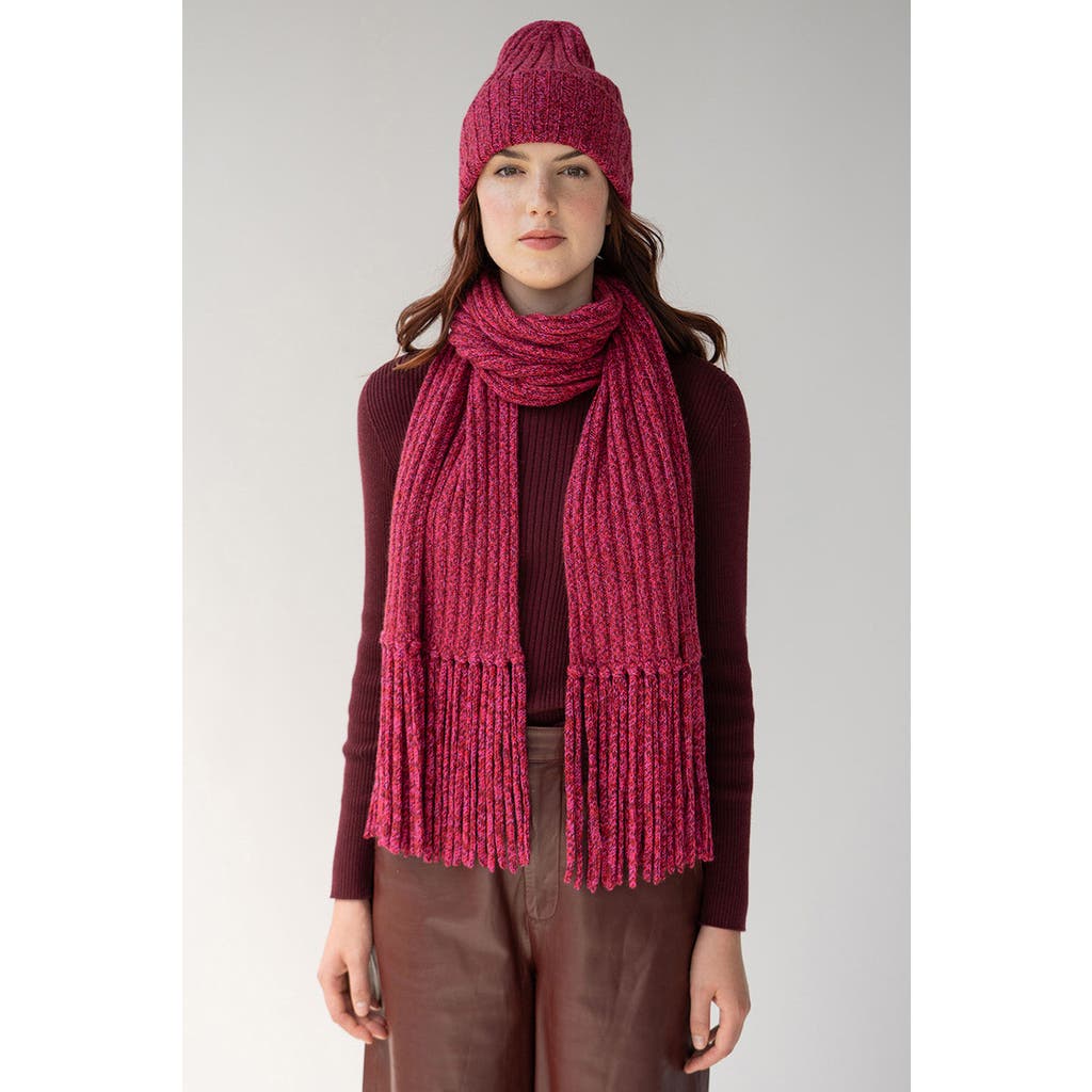 Sskein Ribbed Fringe Scarf In Magenta Marl