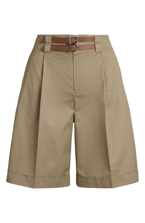 Shop Ralph Lauren Lauren Front Pleat Cotton Twill Shorts In Madison Tan
