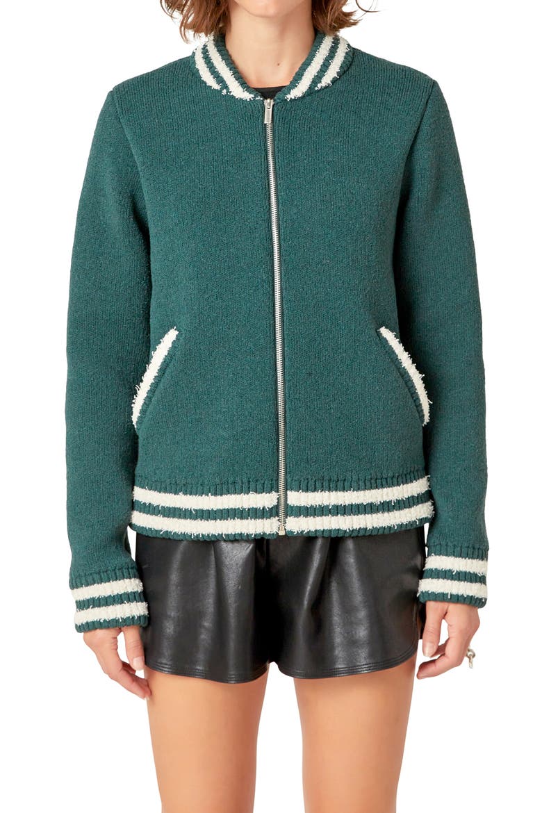 Knit Bomber Jacket, Alternate, color, GREEN