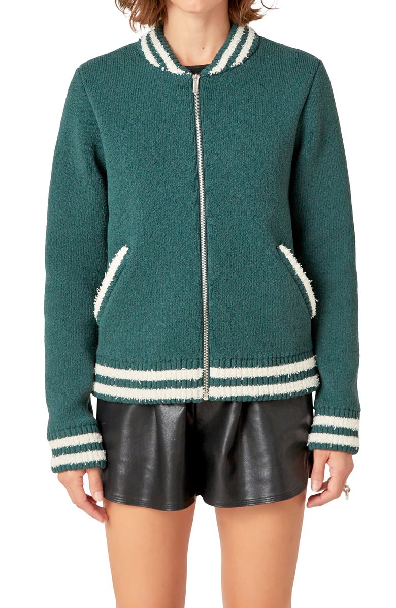 English Factory Knit Bomber Jacket, Alternate, color, Green