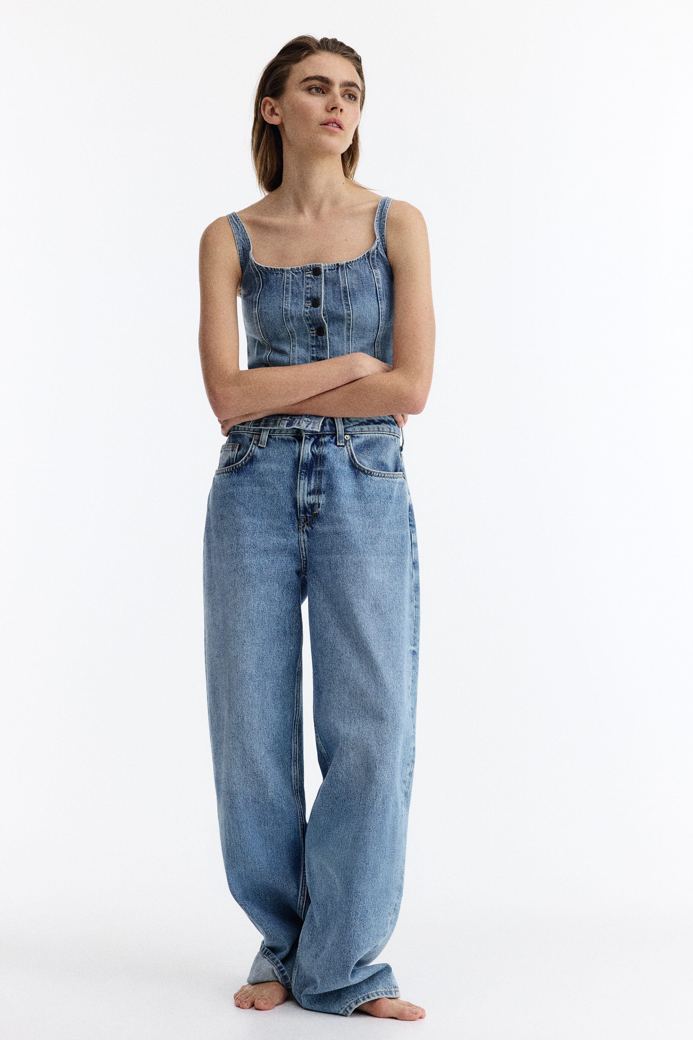 Button-front Denim Top - image 2