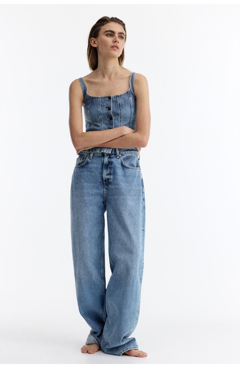 H&M Button-front Denim Top, Alternate, color, Denim Blue