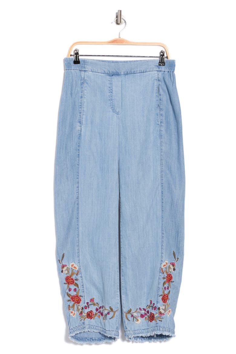 Floral Embroidered Chambray Pull-On Pants, Alternate, color, WASHED DENIM EMBROIDERY